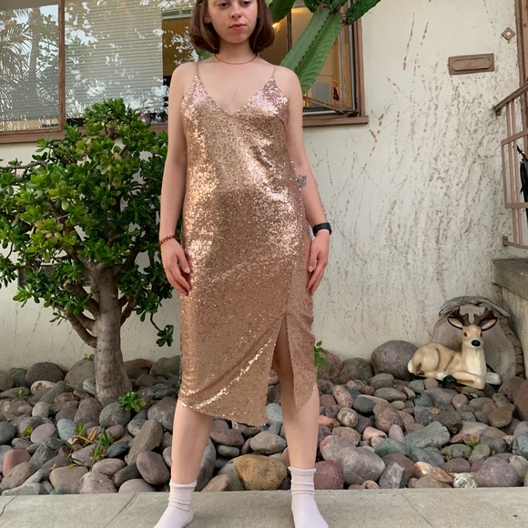 lush sequin dress LUSH champagne sequin dress size medium fully lined with drop back $80 new